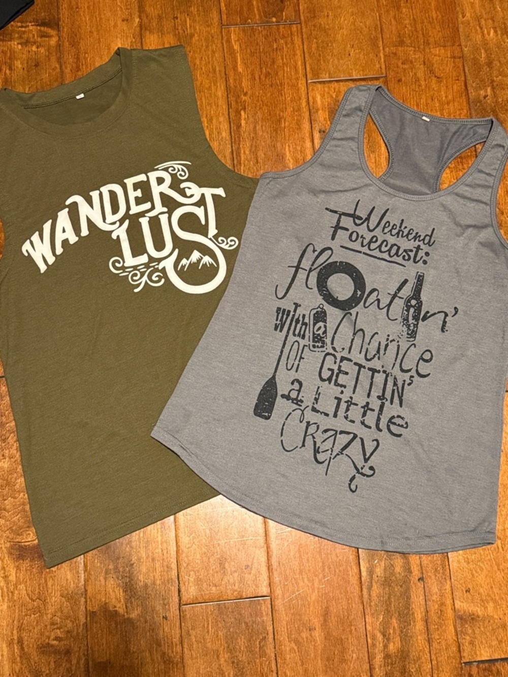 Wanderlust Olive Graphic Tank & Gray Weekend Forecast Racerback Tank (Set) Small